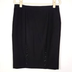 Worthington Black Button Back Pencil Skirt Sz 10 Retro Pinup Wiggle